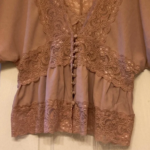 Camel Color Camisole with Lace Accents by PaperMoon - Picture 4 of 6